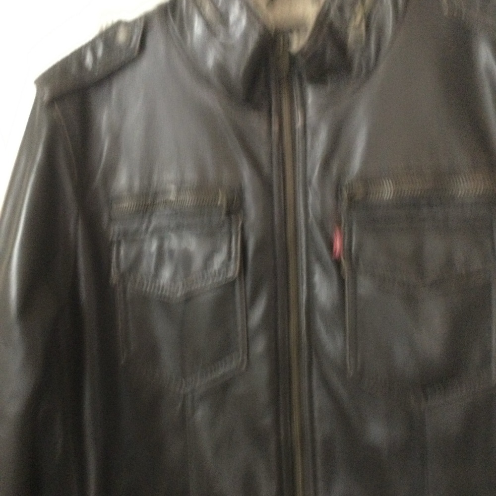 Levi's Dark Brown Faux Leather Sherpa Lined Bomber Biker Jacket Size Small - Picture 7 of 14
